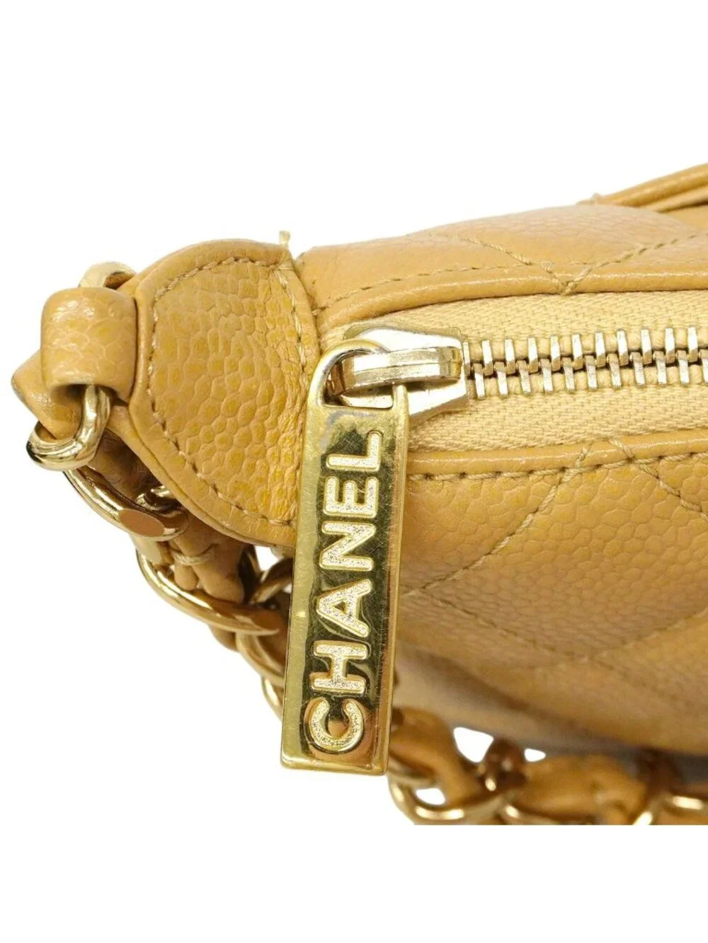 Chanel Shoulder Bag Quilted Caviar Leather Brown Gold